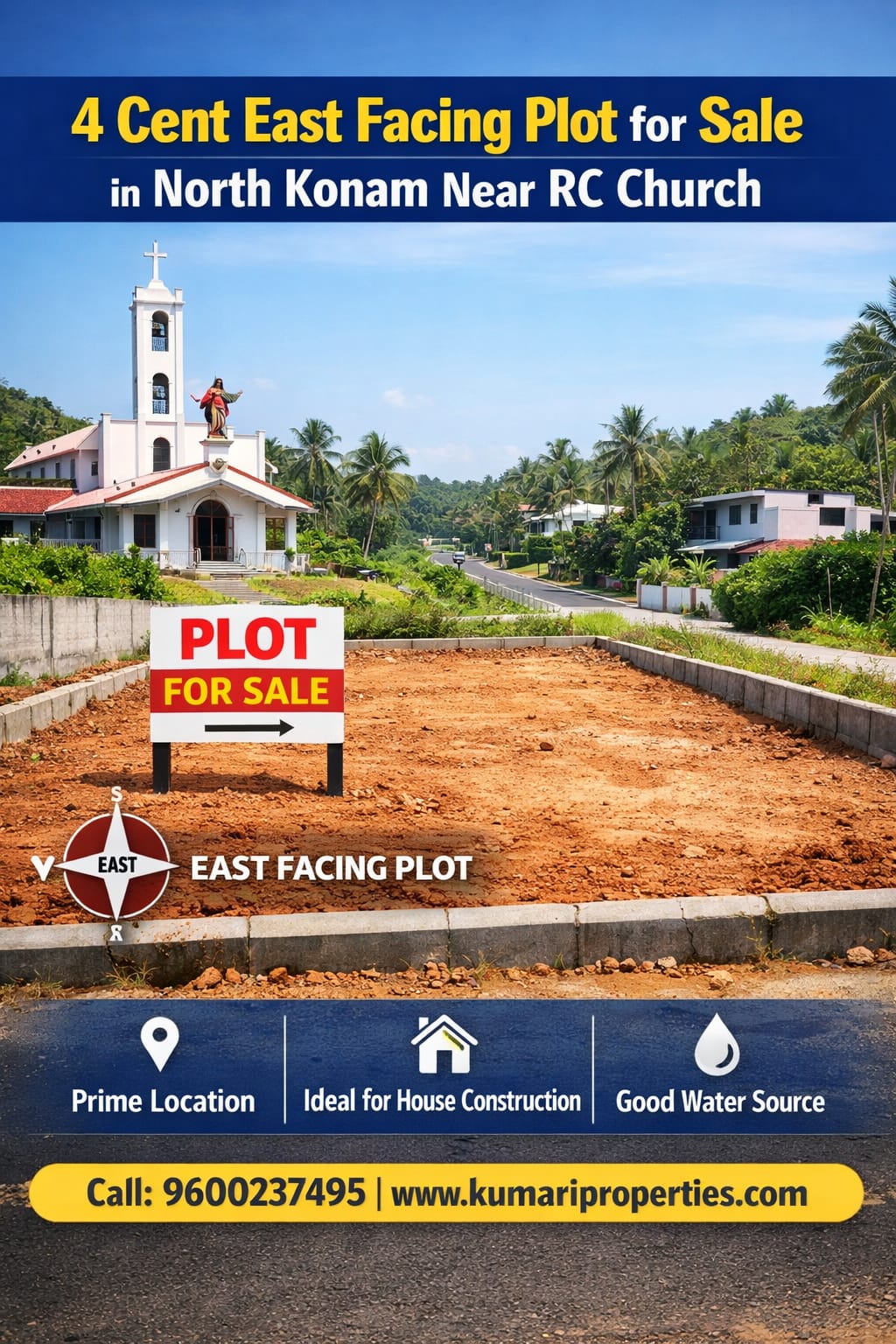 4 cent east facing residential plot for sale in North Konam near RC Church Nagercoil